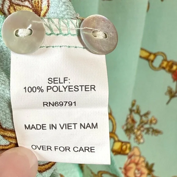 Fig & Flower Blouse Tie Sleeve Aqua Gold Anthropologie Cottagecore Spring Small - Picture 7 of 9